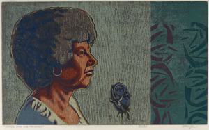 Image of Woman, Rose and Tapestry