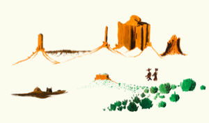 Image of Intermountain Inter-tribal Indian School Mural_07ab (Homestead in Monument Valley)